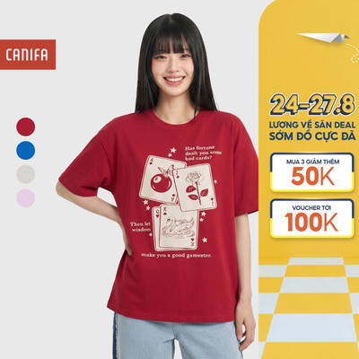 Áo phông nữ CANIFA ngắn tay cổ tròn in họa tiết 6TS26C002