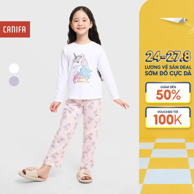 Bộ quần áo bé gái CANIFA áo dài tay quần dài có hình in 1LS25W008