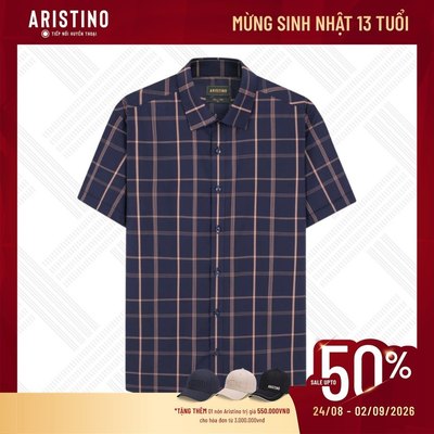 Áo Sơ Mi Nam Aristino Tay Ngắn Slim Fit Thiết Kế Xanh Kẻ Nam Tính Thời Trang ASS146AS2