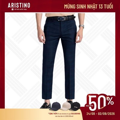 ARISTINO Quần Âu Nam Dáng Cropped ATR00103 Kẻ Tinh Tế Polyester Viscose Co Giãn Nhẹ Thoải Mái Lịch Lãm
