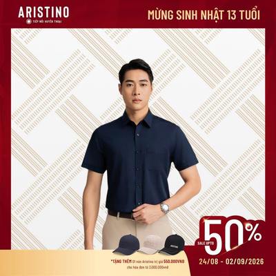 Áo Sơ Mi Nam Ngắn Tay Aristino Bamboo Regular Fit Màu Xanh Tím Than Thời Thượng ASS160AZ