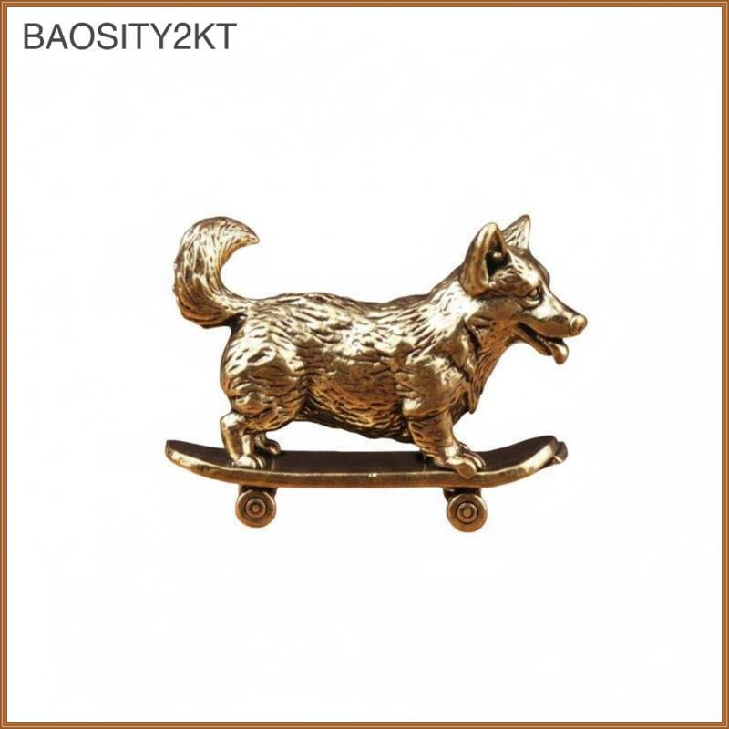 Tượng động vật bằng đồng Corgi trên ván trượt Tượng chó đáng yêu để trang trí bàn văn phòng tại nhà