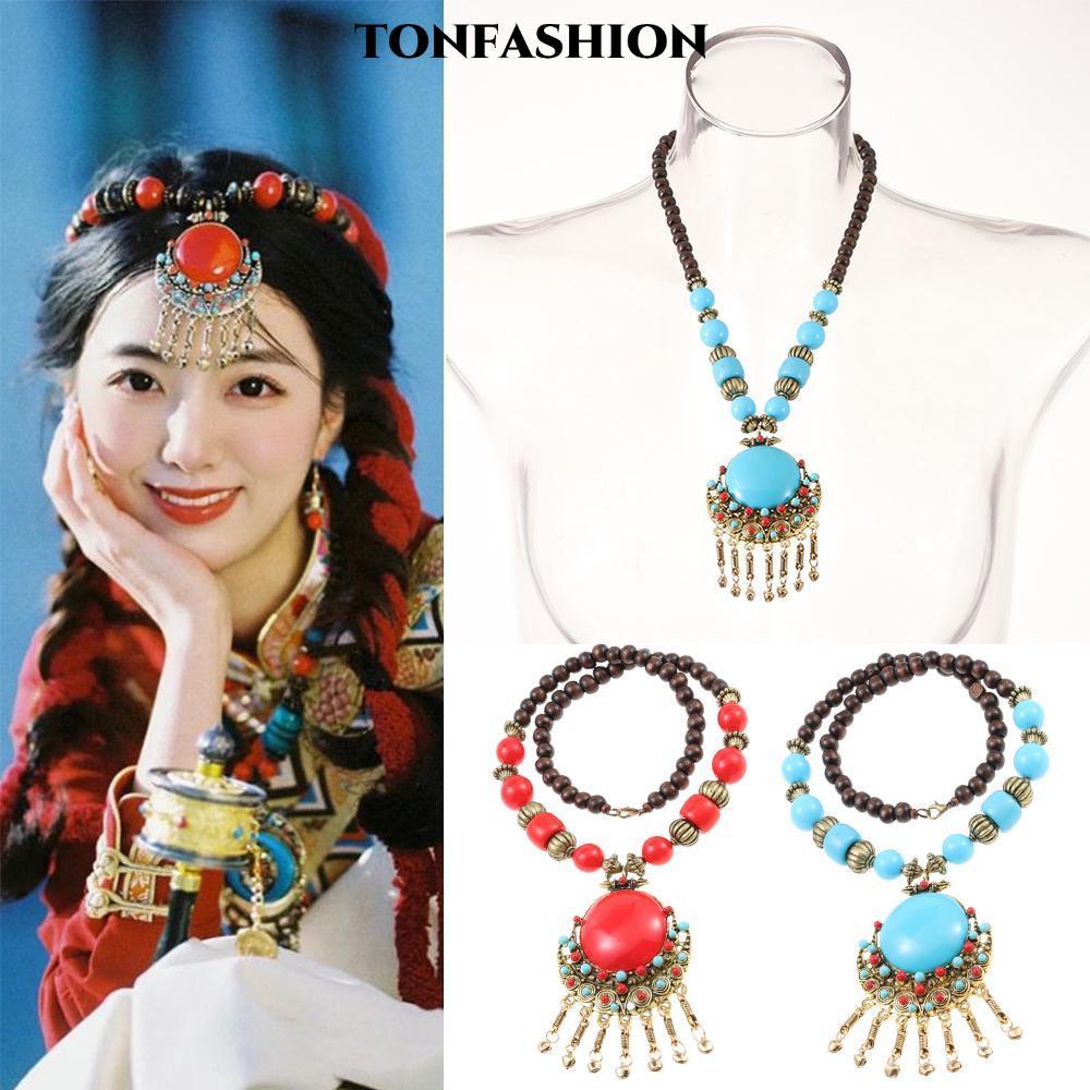Vòng cổ mặt dây chuyền Bohemian TONFASHION, Vòng cổ hợp kim Bohemian, Vòng cổ dài ngọc lam cổ điển d
