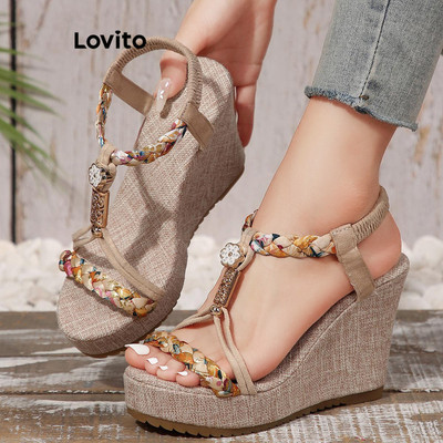 Giày đế xuồng Lovito Kỳ nghỉ màu trơn ghép nối màu sắc kiểu dân tộc cho nữ LFA65322