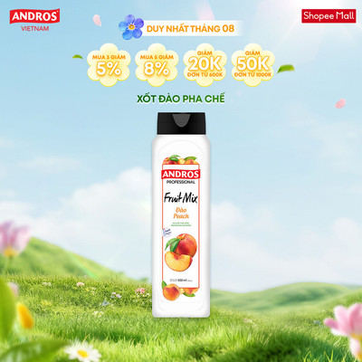 Xốt Đào Pha Chế - Làm Từ Trái Cây Thật - Nguyên liệu pha chế - ANDROS FRUIT MIX - 820ml