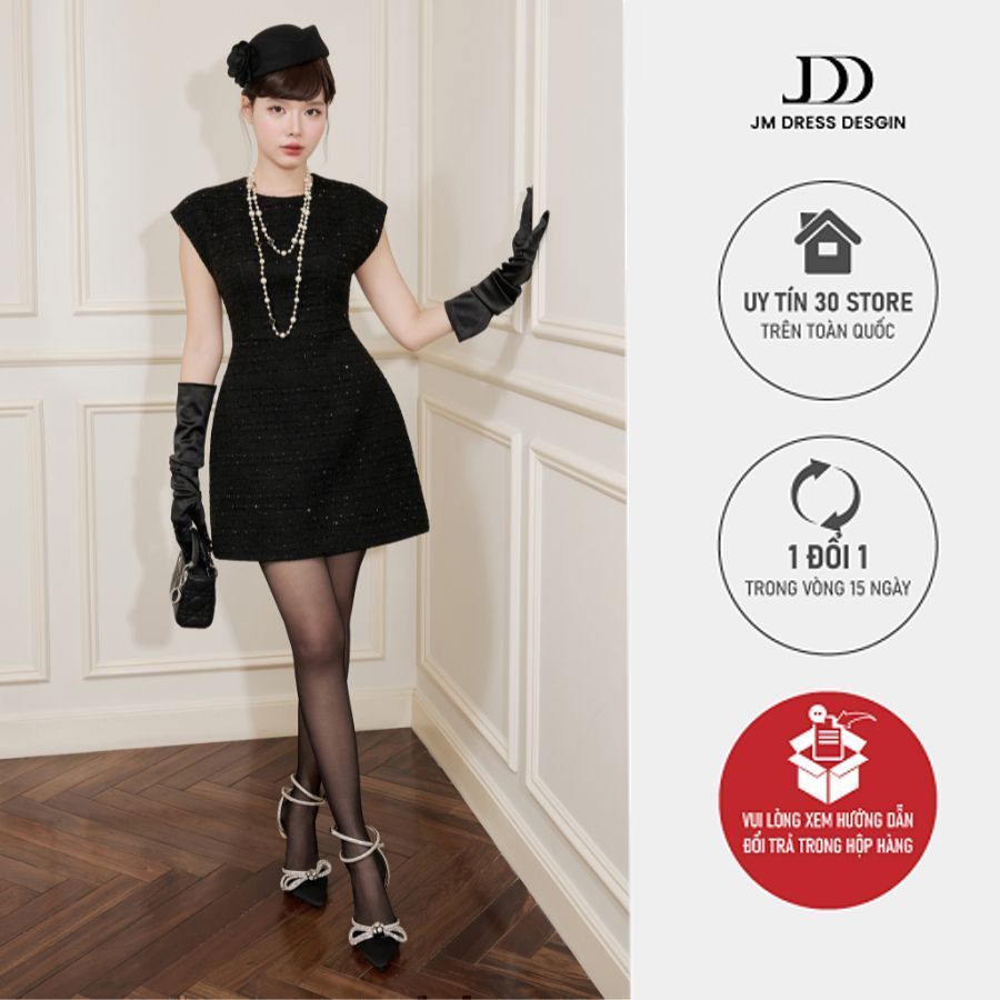 Đầm Cổ Tròn Tay Chờm Đắp Ren 1F19.2509TW Váy Tiệc Dáng A Phong Cách Little Black Dress RetroThiết Kế