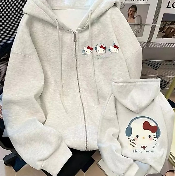 Áo Hoodie Mèo Hello Kitty Musix Nỉ Bông (CÓ TÚI TRONG),Áo Khoác Hello Kitty Form Rộng Unisex