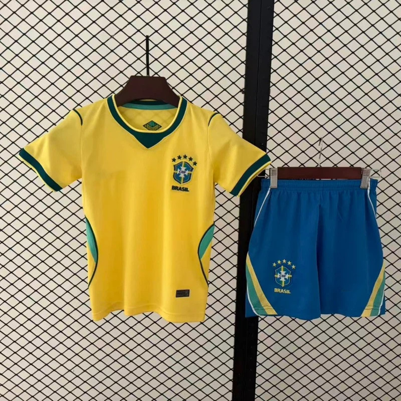 Bộ áo bóng đá trẻ em Jersey National Team 2026 VINI JR. #7 NEYMAR JR #10 RAPHIHA #11 TÊN tùy chỉnh