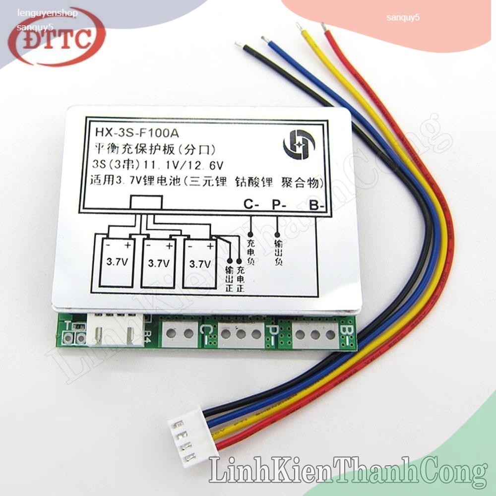 Mạch Bảo Vệ Pin 18650 BMS 3S 100A HX-3S-F100A Hệ 3 Cell Nối Tiếp