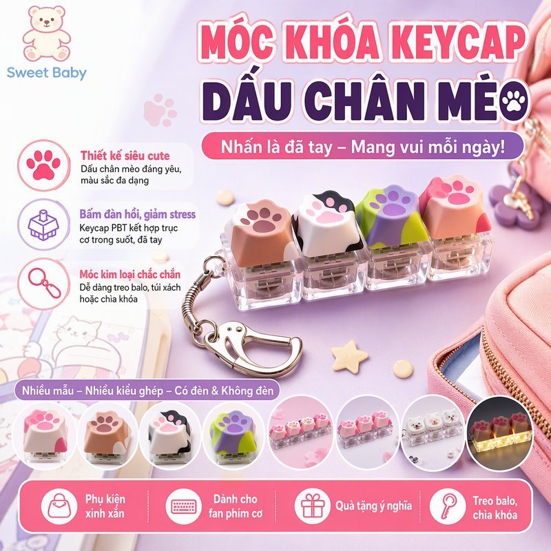 Pbt Keycap Móc Khóa Mèo Dễ Thương Paw Giảm Căng Thẳng Fidget Đồ Chơi Bàn Phím Phụ Kiện Nhiều Màu Sắc