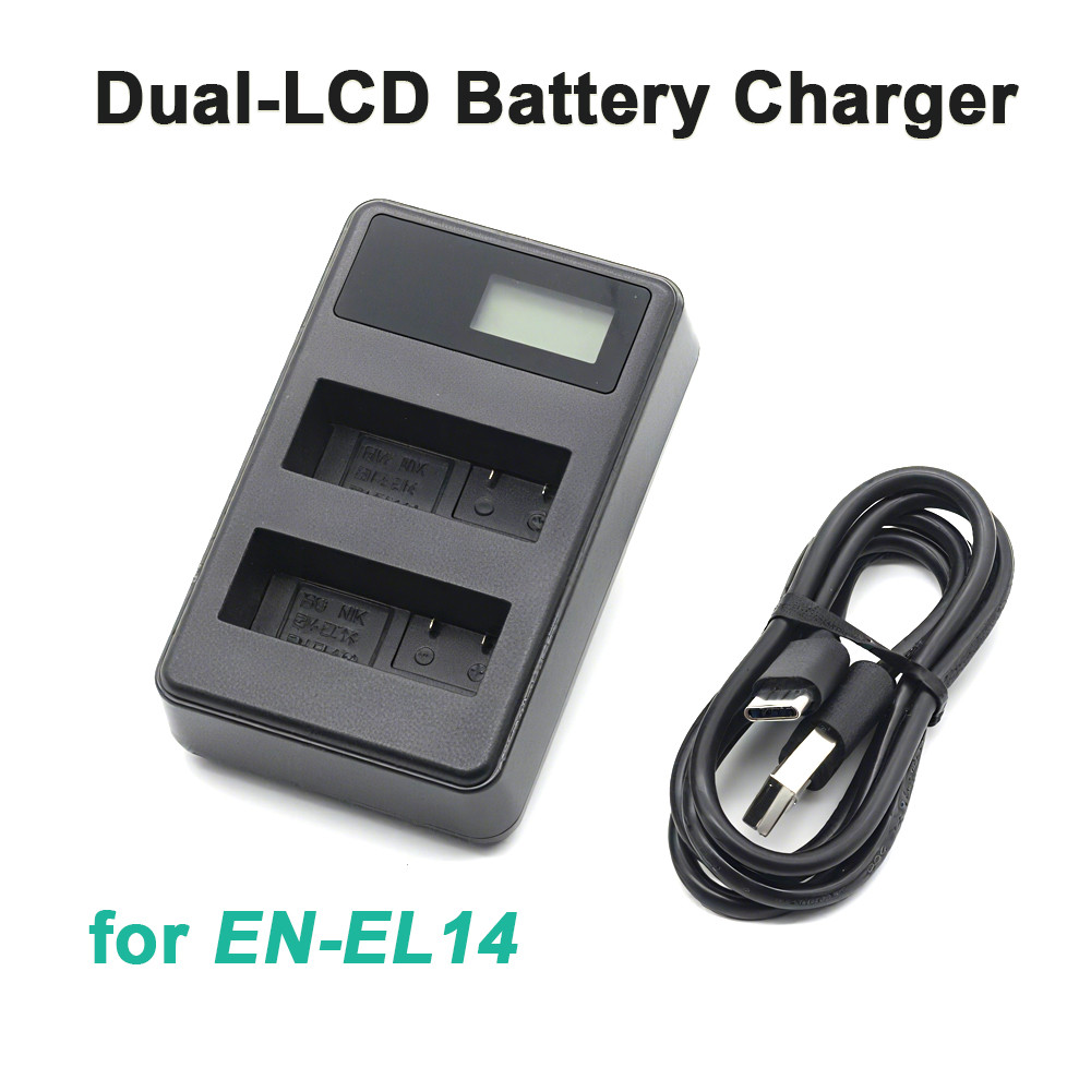 USB-C Dual Slot EN-EL14 Battery Charger LCD Display For Nikon D3100 D3500 D5600
