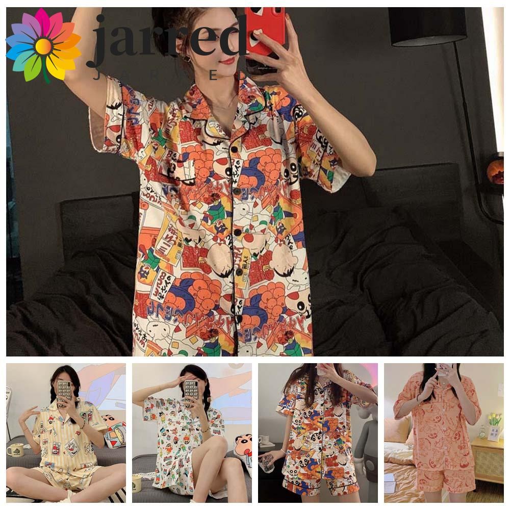 Jarred Crayon Shin-chan Shorts Pajama Set, Kawaii Anime-Themed Sleepwear for Girls