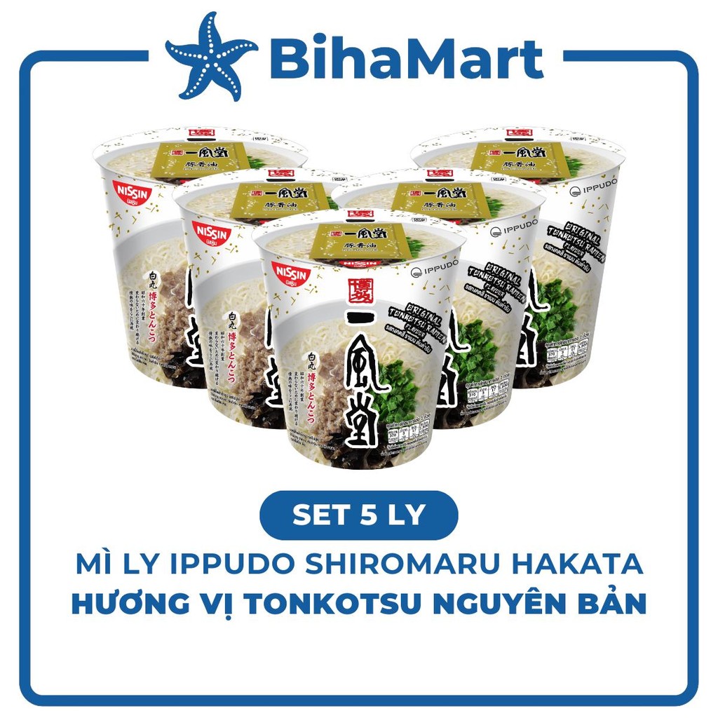 SET 5 LY - NISSIN - Mì ly Ippudo Shiromaru Hakata hương vị Tonkotsu nguyên bản, Mì ly Ippudo Tonkots