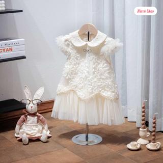  Đầm Công Chúa Cho Bé Gái Mimi Meo Thiết Kế Cổ Sen Tay Phồng Vải Lưới Hoa Nổi 3D Dự Tiệc Noel Tết Size 9-34kg TD349 
