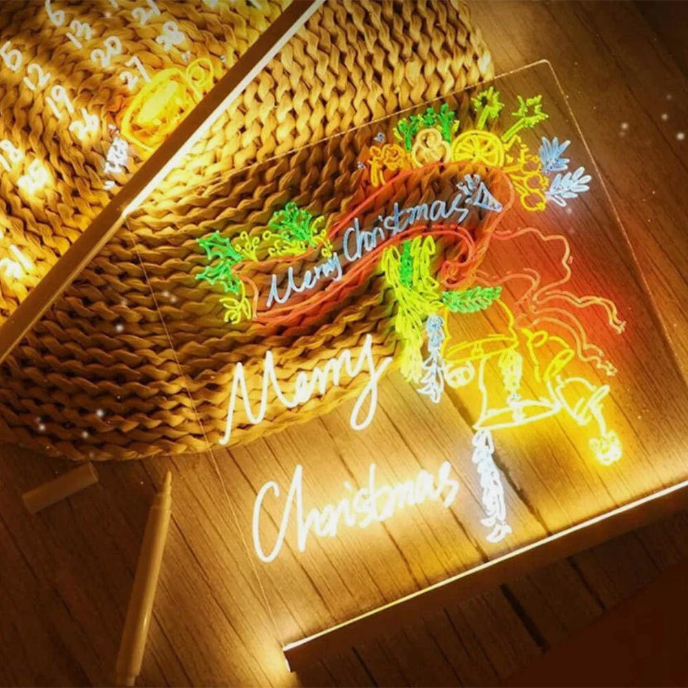 LED Luminous Drawing Board Toys Night Light Message Note Board Acrylic Draw Board with 7 Colorful Pe
