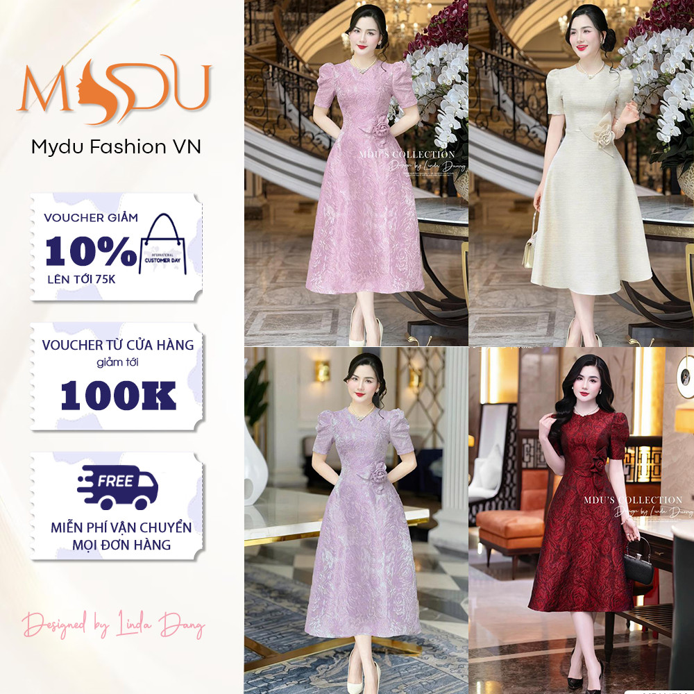 Váy Thiết Kế BST MDU4774 Với Gam Màu Yêu Kiều, Chất Gấm Dập Vân Sang Trọng