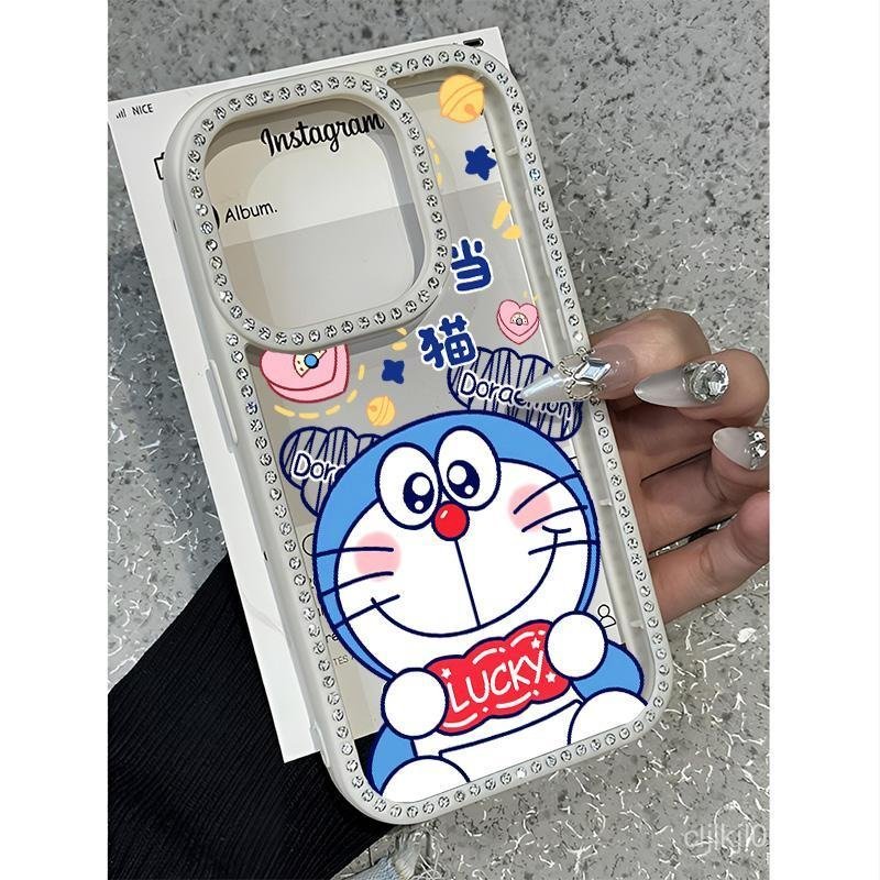 Ốp lưng kim cương họa tiết Doremon hoạt hình cho iPhone 12, 15, 11, 16, 14, 13, 16PRO, 13PRO, 15PLUS