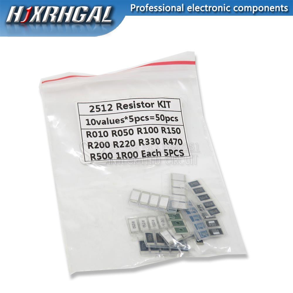 Bộ 50 Mẫu Điện Trở 1% 2512 SMD 10ValueX5 CÁI = 50 chiếc 1R00 R500 R470 R330 R220 R200 R150 R100 R050