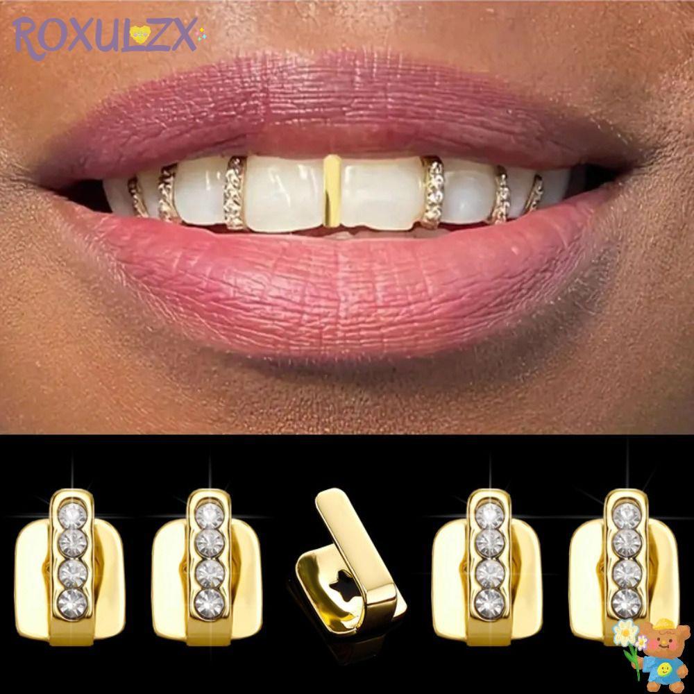 ROXULZX 3 Cái Grillz, Rỗng Kim Cương Giả Hip Hop Răng Grillz, Sáng Bóng Răng Trang Sức Cosplay Đảng