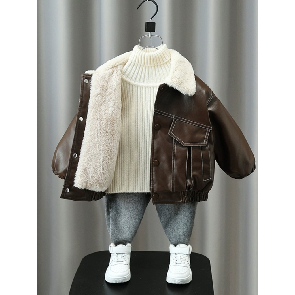 Trẻ Em Quần Áo Trẻ Em Bé Trai Lông Cừu-Fleece-Fleece-Fleece-Fleece-Fleece Leather Jacket 2026 Phong 