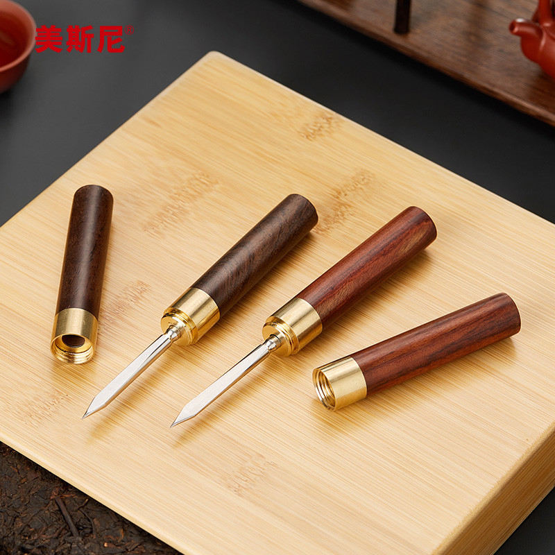 Mesni Trà Bánh Pry Knife Pu 'er Trà Đặc Biệt Dao Gỗ Nguyên Chất Damascus Họa Tiết Trà Kim Bộ Trà Phụ