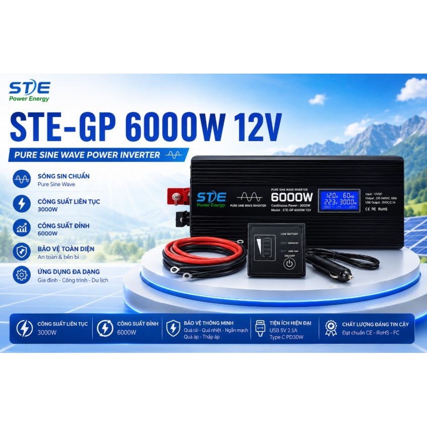 BỘ CHUYỂN ĐỔI NGUỒN Inveter Sin Chuẩn 12V-6000W STE GP- 6000W SOYER TECH PHÂN PHỐI