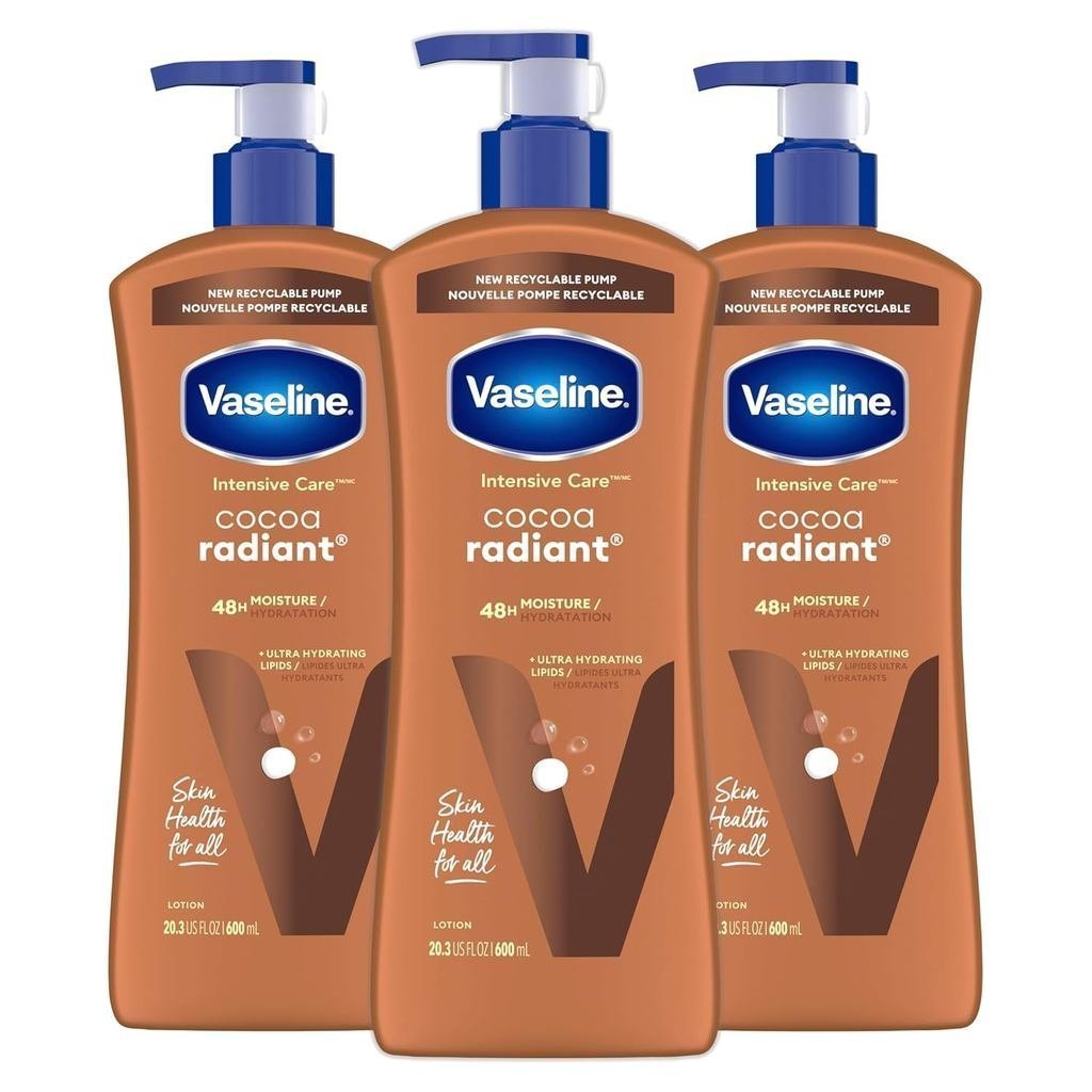 VaselineIntensiveCareBodyLotionCocoaRadiant3countforDryLotionMadewithUltra-HydratingLipidsandPureCoc