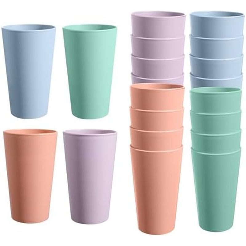HEYCOME Set of 16 Wheat Straw Cups, 16 Pcs 20 oz Unbreakable Drinking Cups, Reusable Plastic Cups Se