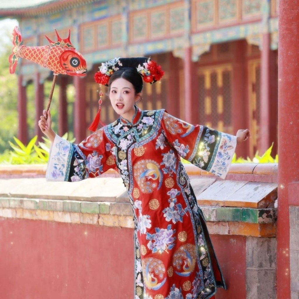 Nhỏ Nuốt Lưới Nữ Hoàng Trang Phục Nhà Thanh Thanh Hán Nữ Ảnh Nhà Thanh Quần Áo Cung Điện In Cờ Trang