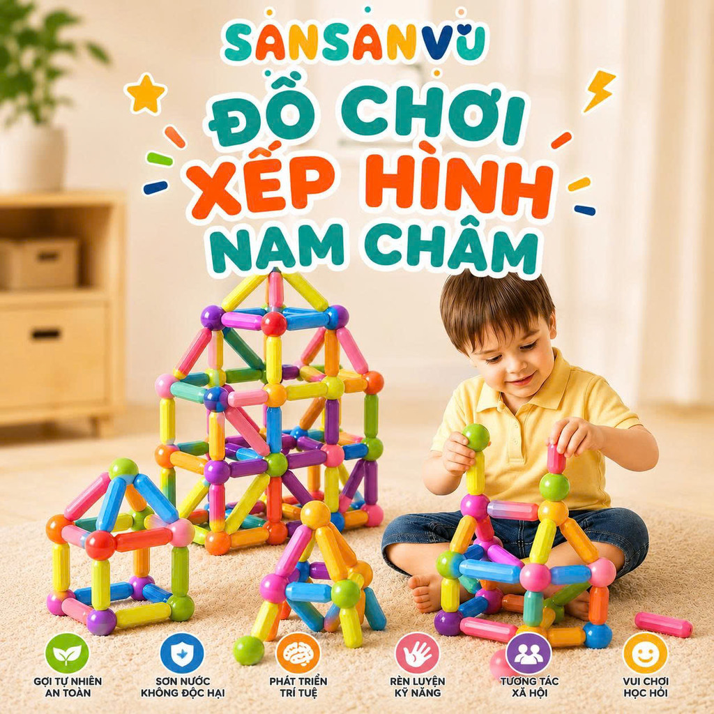 Ghép Hình Nam Châm 64 Chi Tiết Đồ Chơi Thông Minh Cho Bé