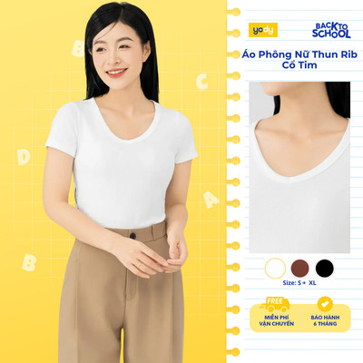 Áo thun tshirt nữ YODY vải thun rib tăm nhỏ co giãn thoải mái, slimfit tôn dáng, cổ tim WCTS25S318