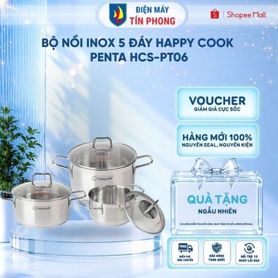 [KOL - KOC] Bộ nồi inox 5 đáy Happy Cook Penta HCS-PT06 - size 16,20,24cm - Nấu Tất cả loại bếp- Hàng chính hãng