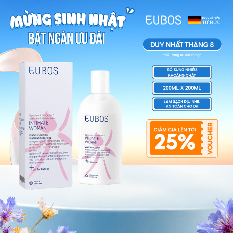 Dung Dịch Vệ Sinh Phụ Nữ EUBOS Intimate Woman Giúp Hỗ Trợ Làm Sạch, Cân Bằng Độ pH, Chai 200ml