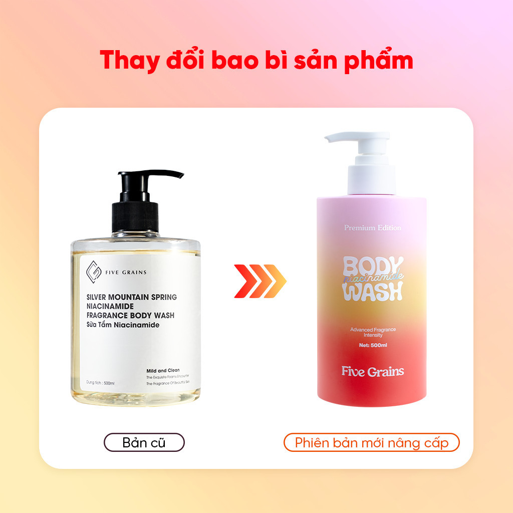 [Five Grains] Sữa Tắm Cao Cấp Five Grains Giúp Dưỡng Trắng Da Niacinamide Lưu Hương Nước Hoa 500ML P