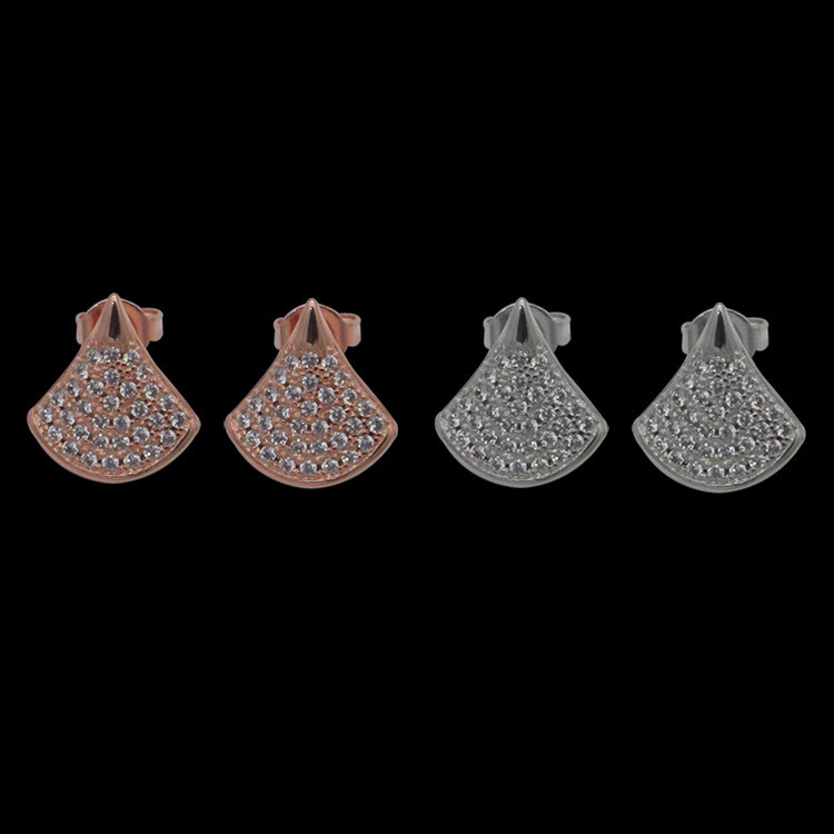0XA5 Skirt-style fan-shaped earrings b Full earrings with studs and diamond letters for couples