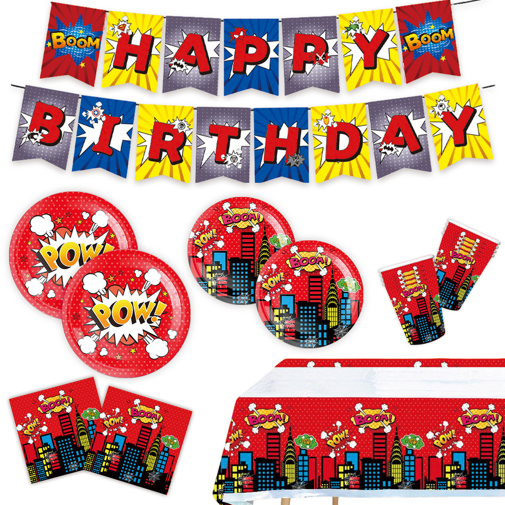 1 / 10 / 20 Chiếc City Hero Spider-Man Bộ đồ ăn dùng một lần, Đĩa giấy, Khăn ăn, Cốc giấy, Khăn trải
