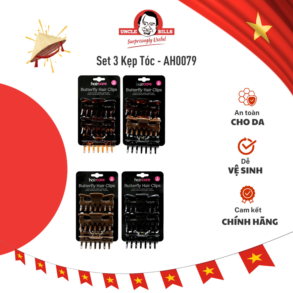 Set 3 Kẹp Tóc UNCLE BILLS Hình Bướm AH0079