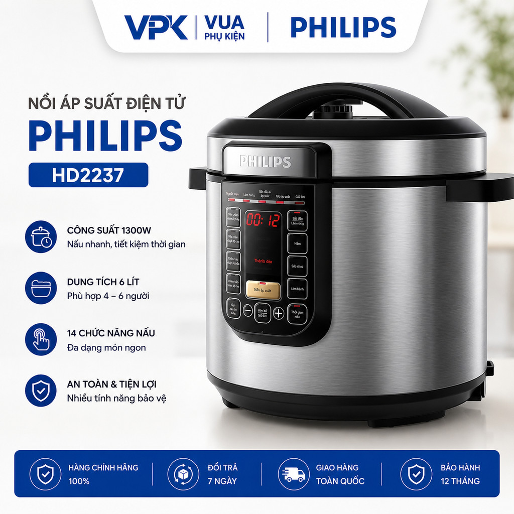 Nồi áp suất điện tử Philips HD2237 - Bảo Hành Chính Hãng 2 Năm