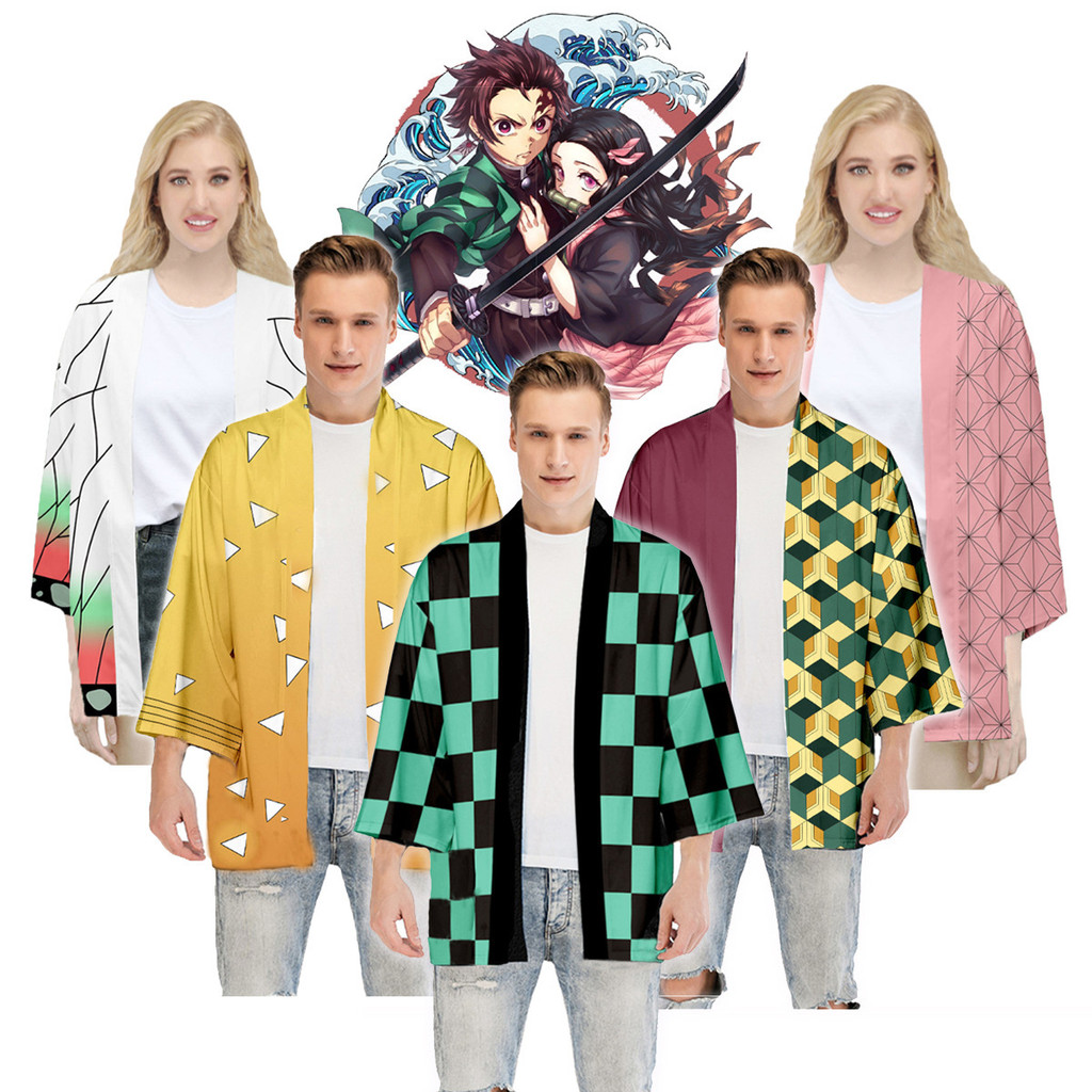 Demon Slayer Anime Hàng Hóa Haori Áo Khoác Kimono Tanjirou Nezuko Cùng Phong Cách Ba Phần Tư Tay Áo 