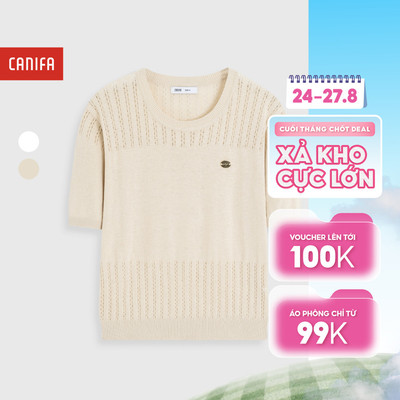 Áo len cộc tay nữ mùa hè cổ tròn dệt kim thông thoáng CANIFA  6TE26S006