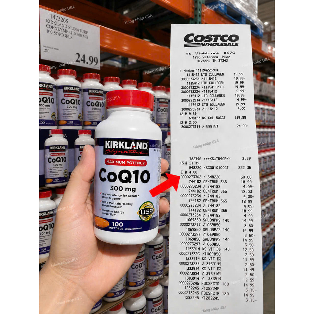 [HÀNG MỸ] Viên  Kirkland Signature CoQ10 300mg Maximum Potency (Chai 100 Viên)