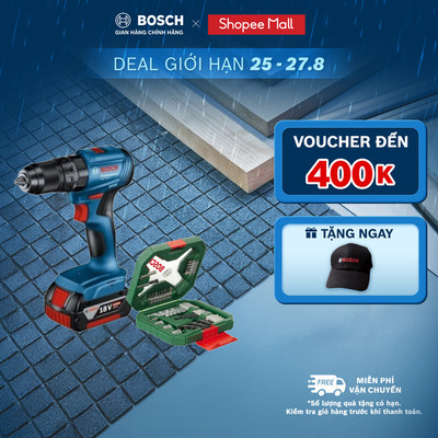 Máy khoan vặn vít pin GSB 185-LI (1 pin) - Tặng kèm 1 Bộ mũi khoan và vặn vít X-Line 34 món