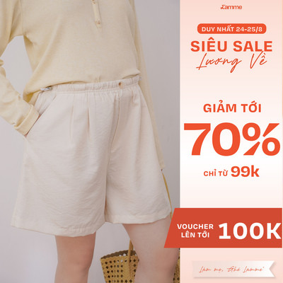 Quần short đũi cạp chun dây rút Uni Short quần đùi bầu vải đũi, dáng suông rộng, mát lạnh  BY L'AMME	Quần đũi bầu chất m
