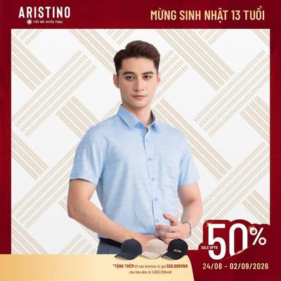 Áo Sơ Mi Nam Ngắn Tay ARISTINO Perfect Fit Họa Tiết Kẻ In Trên Nền Xanh Dương Lịch Lãm ASS064S3