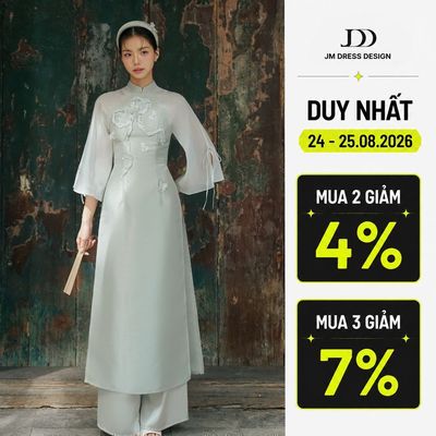 Áo dài Mị Sắc - Áo dài cổ tàu đính nơ, tay xẻ nơ 2M03.2410TF, áo dài cách tân thiết kế bởi JM Dress Design