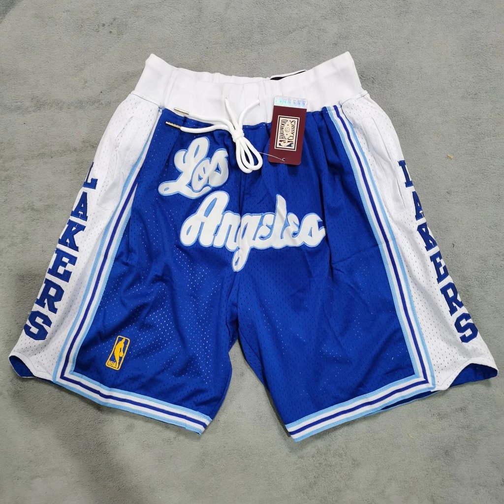 Quần short bóng bốn túi thêu màu xanh Lakers Quần short bóng rổ NBA