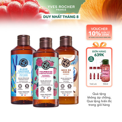 Combo 3 Sữa Tắm Thiên Nhiên Yves Rocher Hương Biên - Mâm Xôi Đỏ - Dừa 400mlx3
