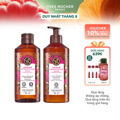 Combo sữa tắm và sữa dưỡng thể hương hoa hồng & tinh dầu Argan Yves Rocher 400mlx390ml