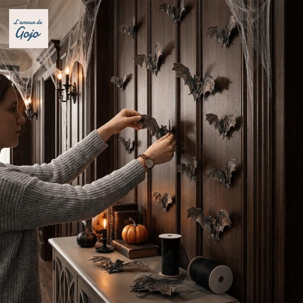 GOJO 12 Miếng Dán Tường Bát, Đề Can Halloween 3D PVC, Vintage Đen DIY Có Thể Tháo Rời Trang Trí Tườn