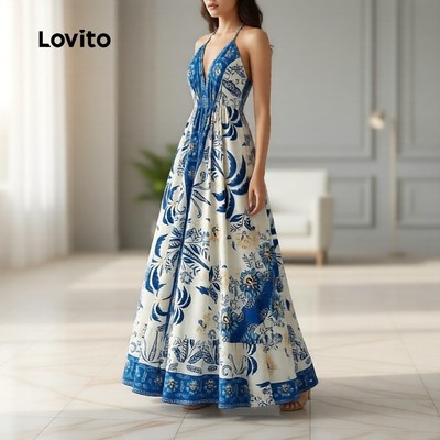 Lovito Kỳ nghỉ Đầm Nữ Phong Cách Dây Buộc Mùa Xuân Hè LBL31248